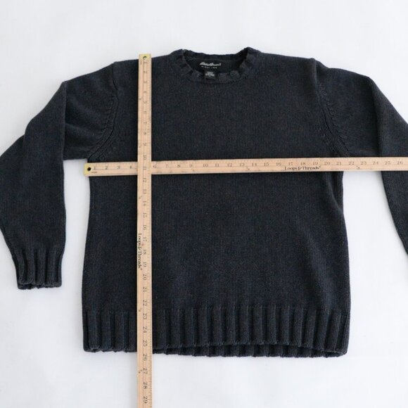 Vintage Eddie Bauer Navy 100% Cotton Knit Warm Winter Crew Neck Sweater Large - Picture 3 of 8